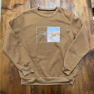 The Creation of Adam Inspired Fingers Brown Mens Medium Artsy Sweatshirt